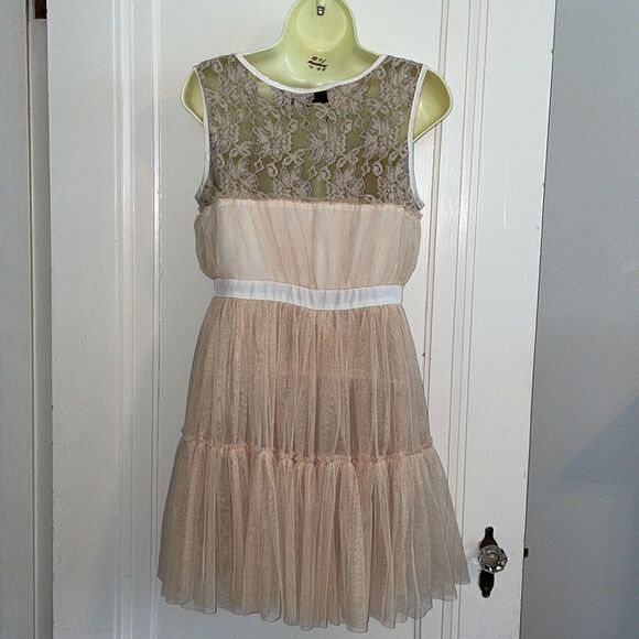 NWOT Blush by Young Threads tan lace & netting dress - Picture 5 of 10